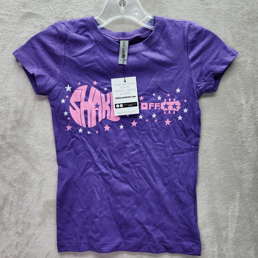 LA‎ Pop Art Graphic Tee Kids Small 5/6 Purple Shake It Off Guitar Short Sleeve